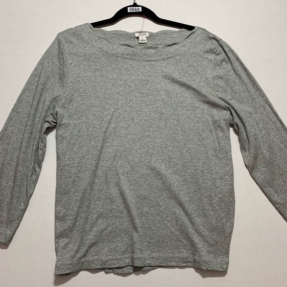J.Crew Factory Grey Scalloped Long Sleeve Top - Picture 3 of 8